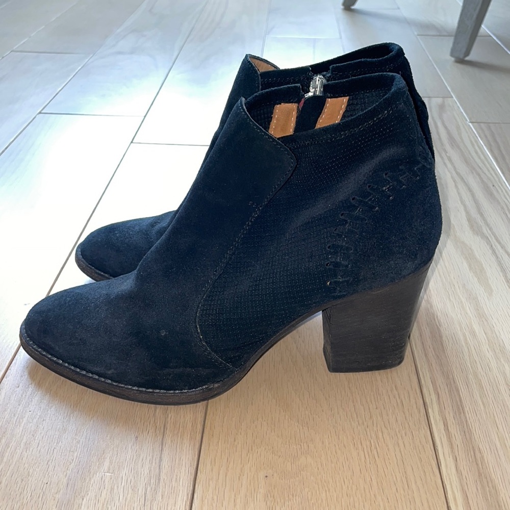 Aquatalia black suede booties with 3” heel
